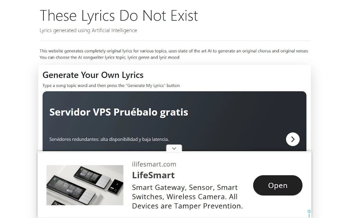 Captura de These Lyrics Do Not Exist