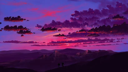 Digital Painting, Landscape, Mountains, Sunset, Sky Full HD Wallpaper Background
