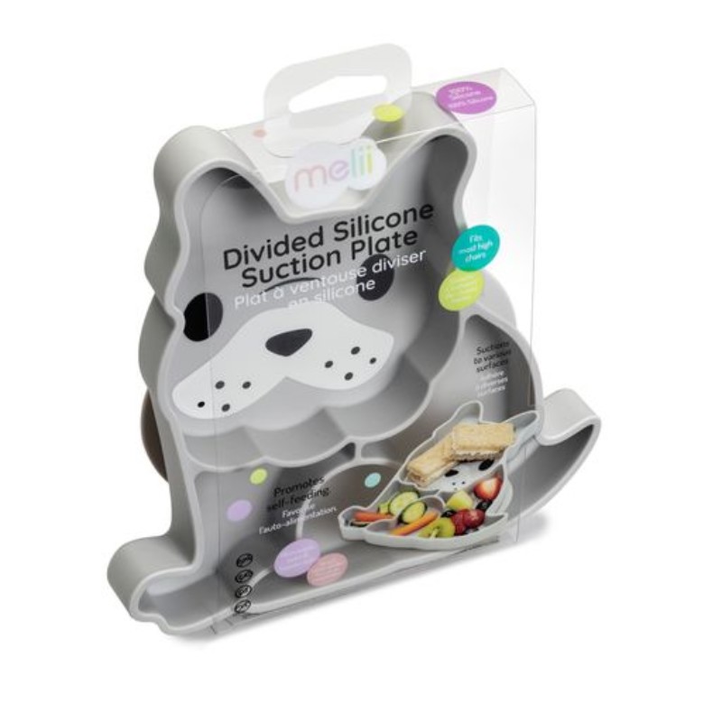 Plato de silicona para bebés Melii™ con succión y divisiones de perro