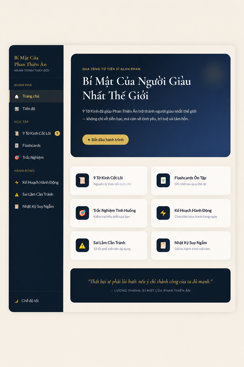 App  BÍ MẬT CỦA PHAN THIÊN ÂN – 9 NGUYÊN LÝ THAY ĐỔI CUỘC ĐỜI