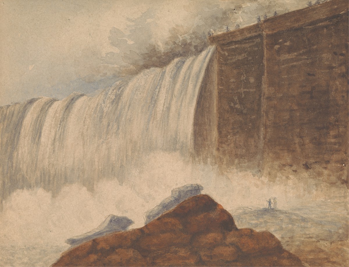View of Niagara Falls with Two Figures on Rock in Right Foreground between 1795