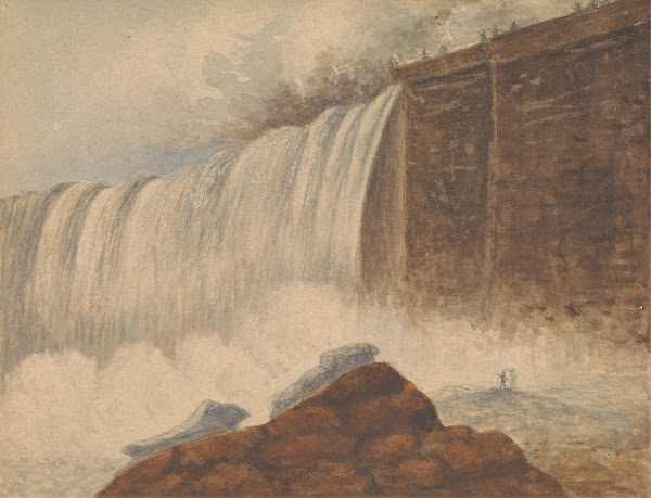 View of Niagara Falls with Two Figures on Rock in Right Foreground between 1795