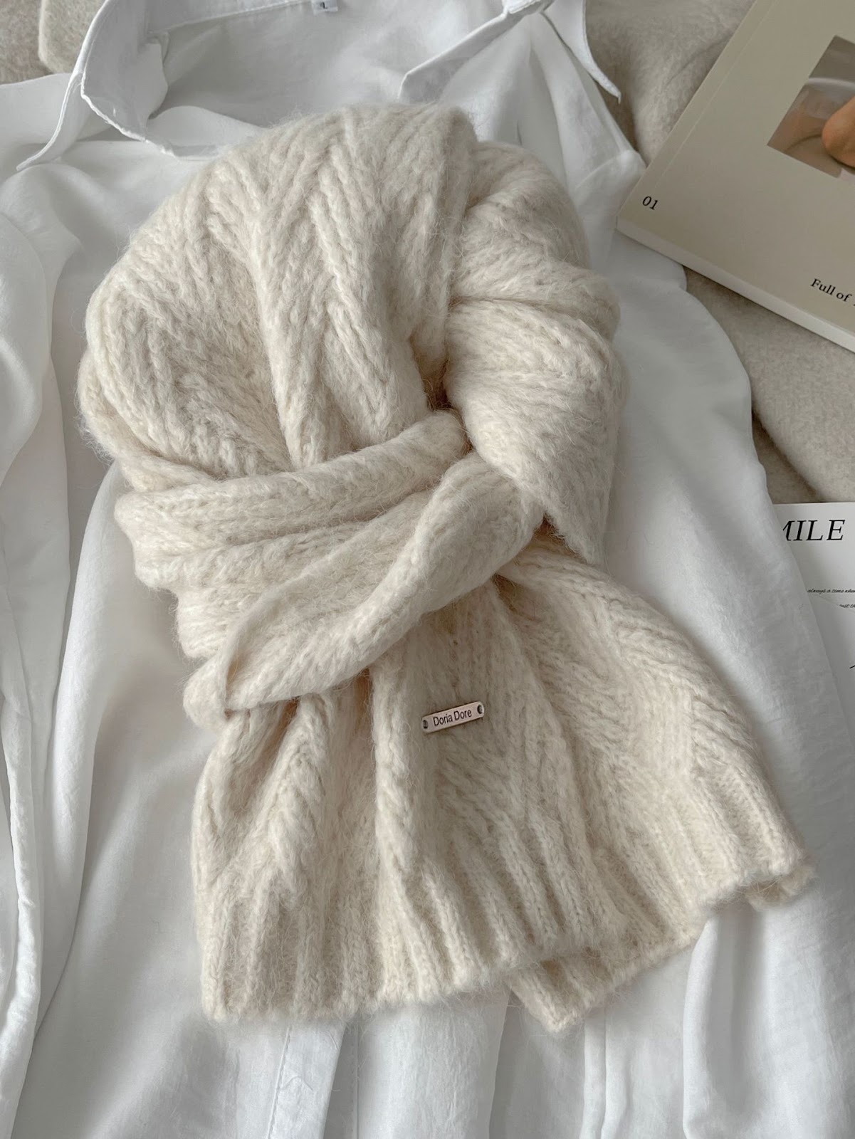Alpaca Wool Scarf, solid color, 24x165cm