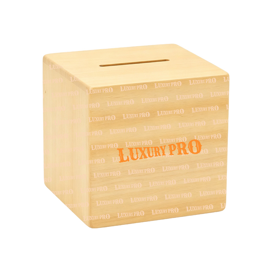 Square wooden savings box
