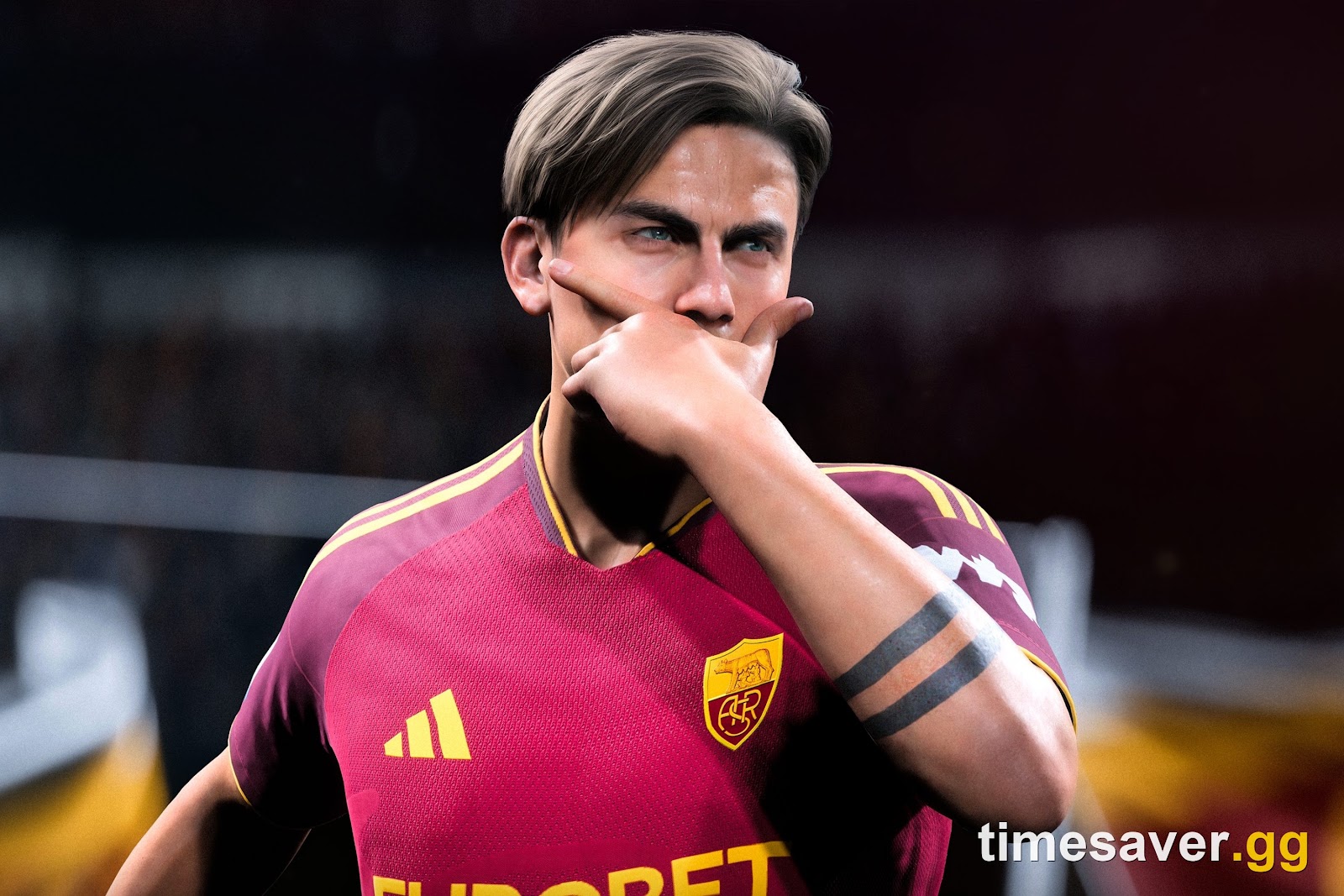 EA SPORTS FC 27 close-up of an AS Roma player celebrating after a goal
