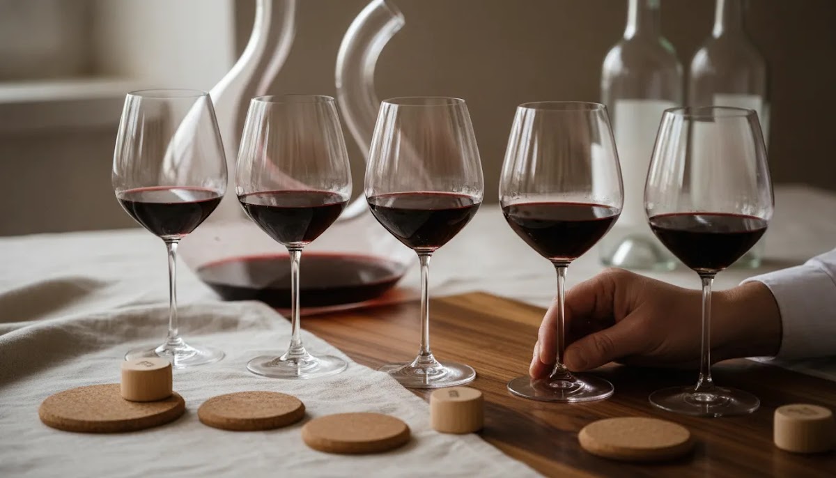 Best Bordeaux vintages buying guide scene with elegant red wine glasses and premium tasting table