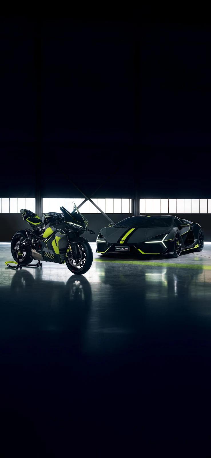 Lamborghini Revuelto And Ducati Streetfighter - Automotive Photography 2K iPhone Wallpaper (2100x4550)