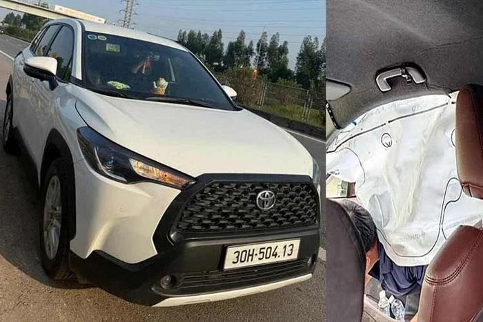 Toyota Corolla Cross bung túi khí khi đi cạnh xe tải bị nổ lốp ở Bắc Giang - Báo Tri thức &amp; Cuộc sống