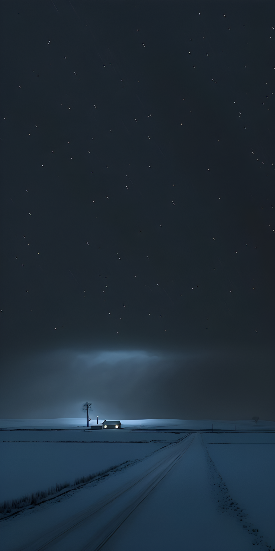Isolated Winter Cabin Under Starry Night Sky Long Exposure - Free 4K mobile Wallpaper