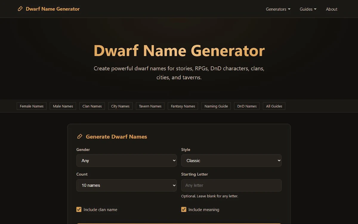 Captura de Dwarf Name Generator