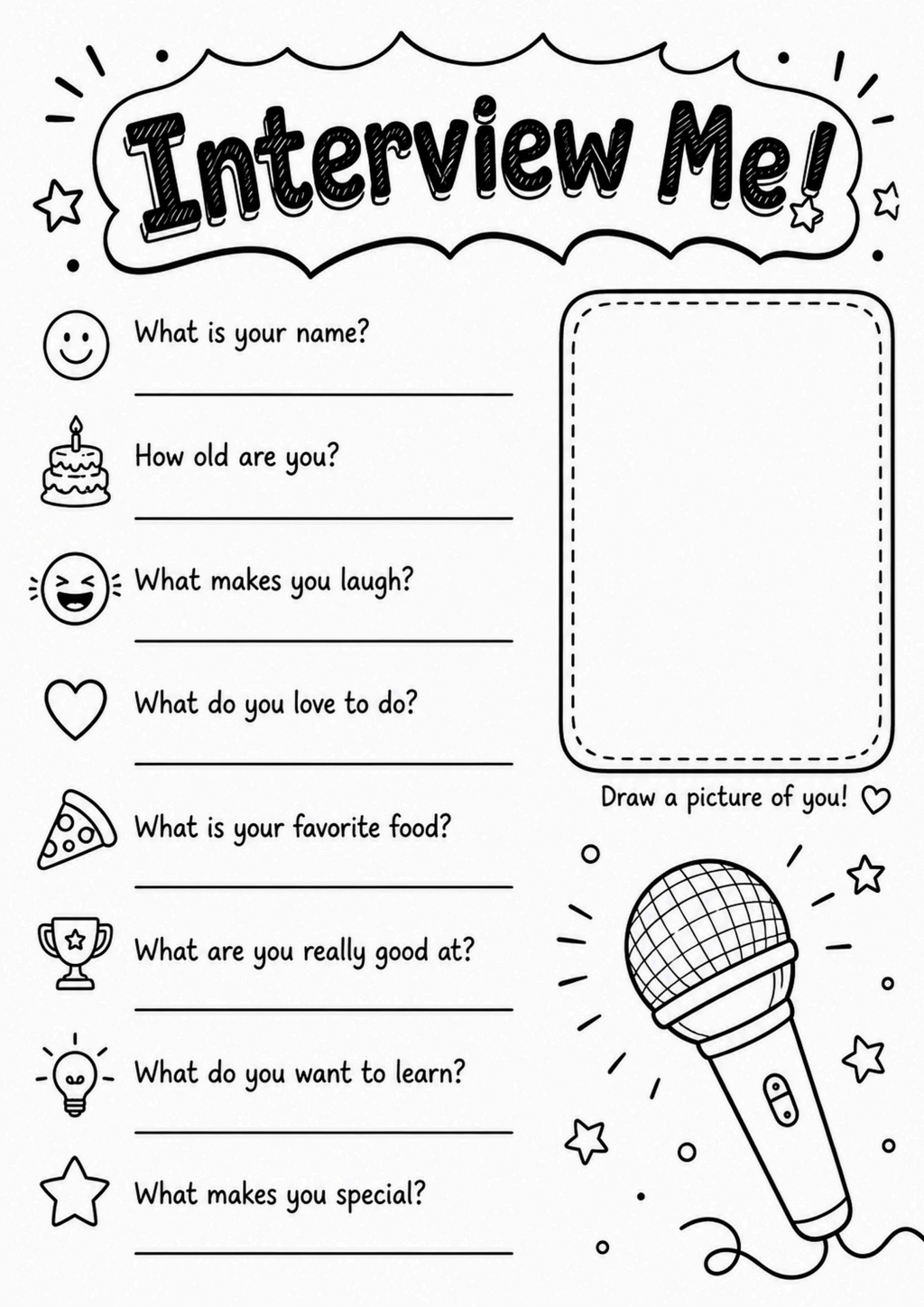 Interview Me All About Me Worksheet