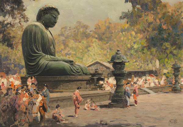 The great Buddha Daibutsu in Kamakura Japan Ca 1928