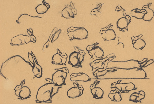 Study sheet with rabbits 20th century