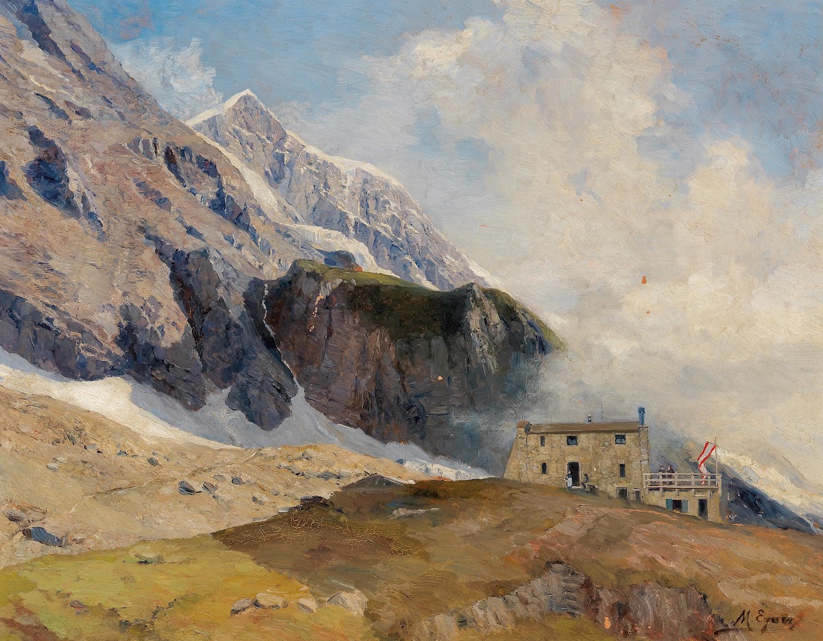 View to the Mainzer Hütte Hohen Tauern with Großen Wiesbachhorn in the backgroun