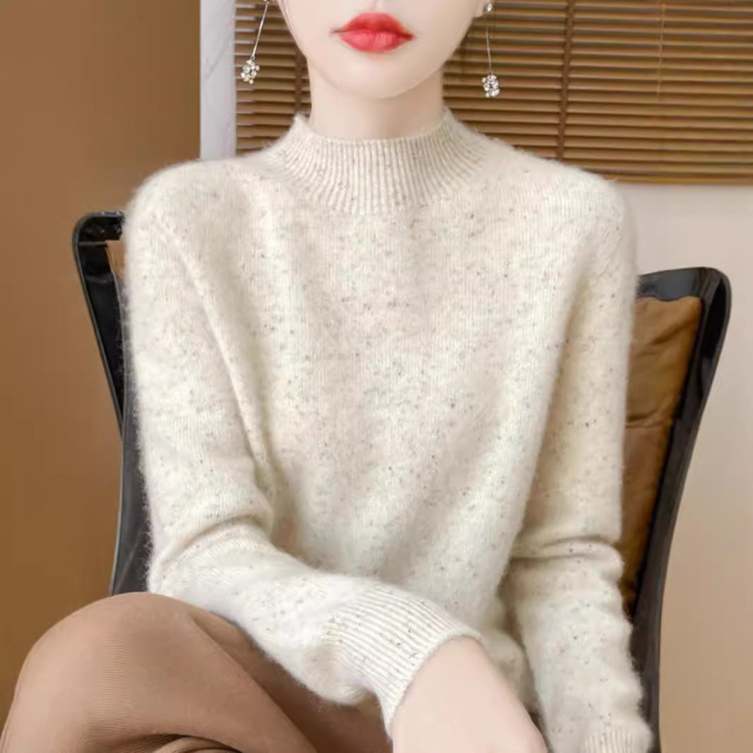 Women's pure wool sweater with stand-up collar