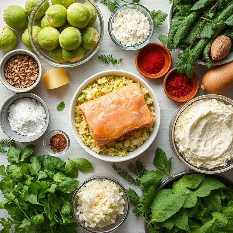 Ingredients for Creamy Brussels Sprouts Casserole with Cheese – Easy Cheesy Comfort Dish