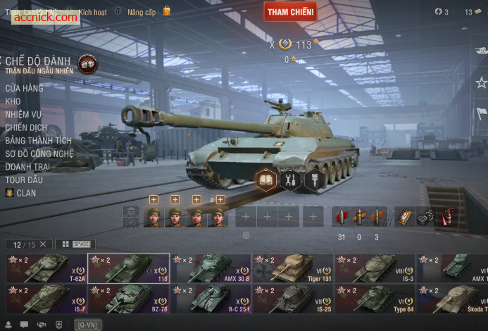 Bán acc World of Tanks PC có 6 tank Tier X: T-62A, 113, AMX...