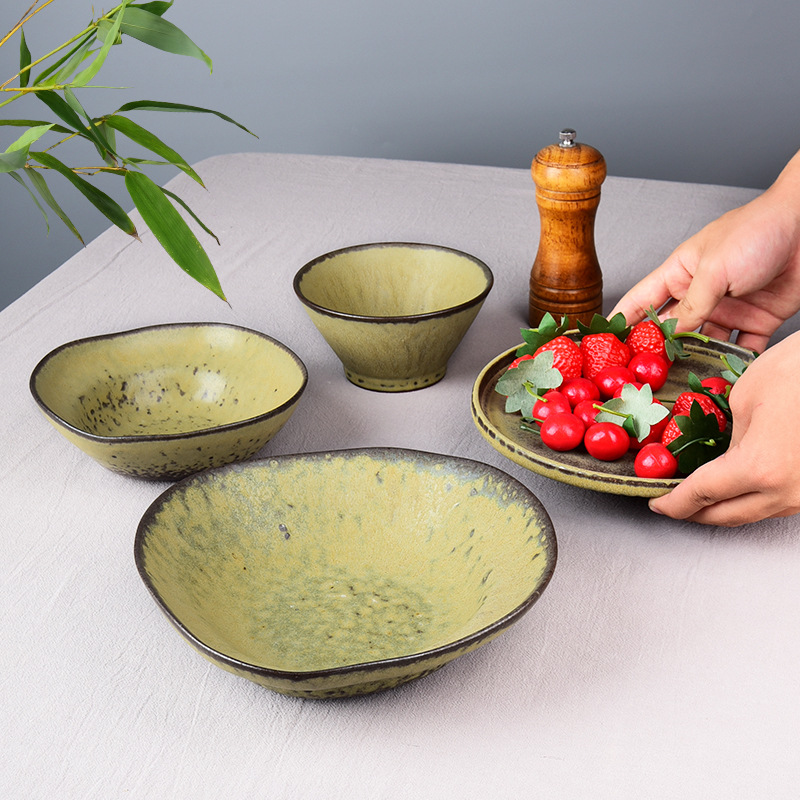 Ceramic bowl, Stone Green, irregular shape