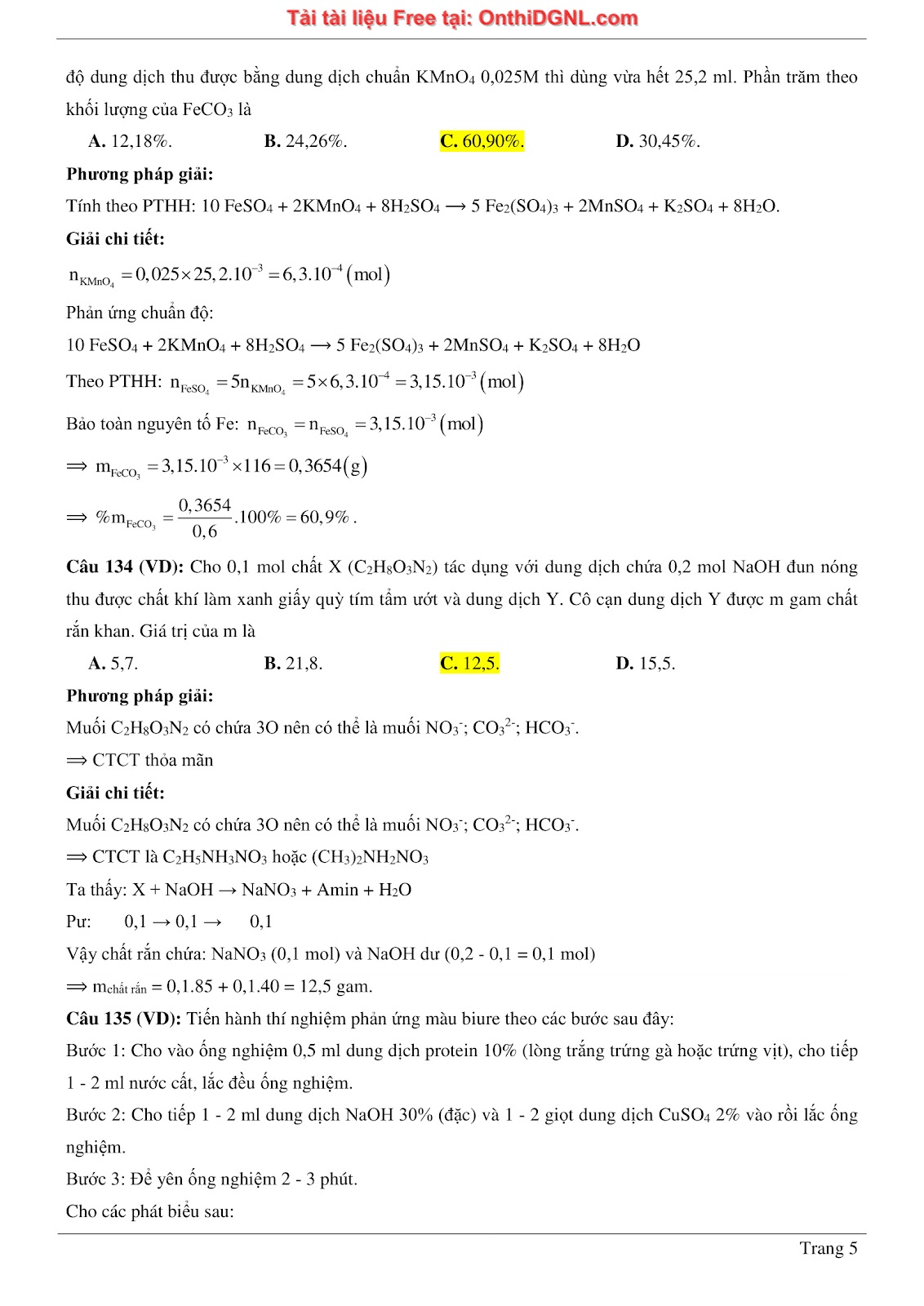 260 bài tập môn Hóa học - Ôn thi ĐGNL ĐHQG Hà Nội Phần 10