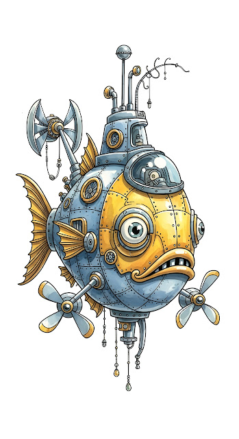 Steampunk Fish Submarine with Mechanical Details - Free mobile Wallpaper