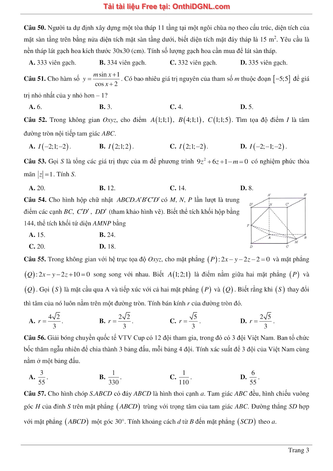 475 bài tập môn Toán - Ôn thi ĐGTD ĐH Bách Khoa Hà Nội Phần 1