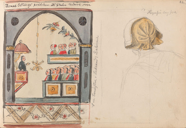 Preken ryggvendt kvinne med kyse 1852