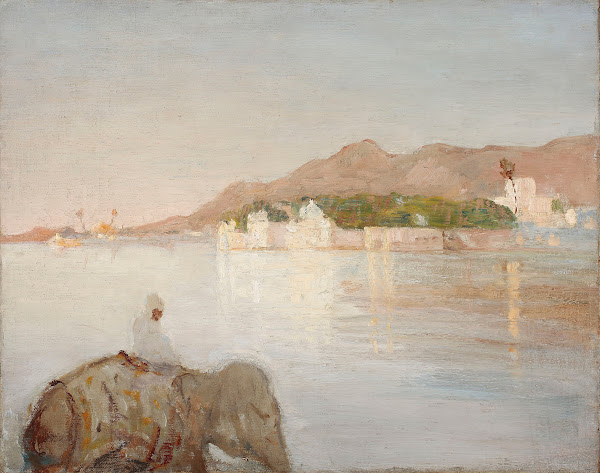Maharajah Palace at the Udaipur lake From the journey to India 1907