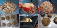 Múc khoảng 2-3 muỗng canh đầy rồi cho ra khay nướng đã lót sẵn giấy, nặn thành hình tròn dẹt. Làm nóng lò ở 200 độ C trong 10 phút, cho bánh vào nướng trong khoảng 15 phút, sau đó đảo mặt bánh rồi nướng tiếp trong 15 phút nữa. Nếu không có lò nướng, bạn có thể rán bánh trong chảo dầu nóng cũng sẽ ngon lắm!