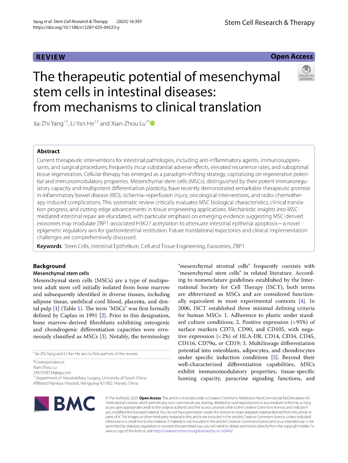 The therapeutic potential of mesenchymal stem cells in intestinal diseases: from mechanisms to clinical translation