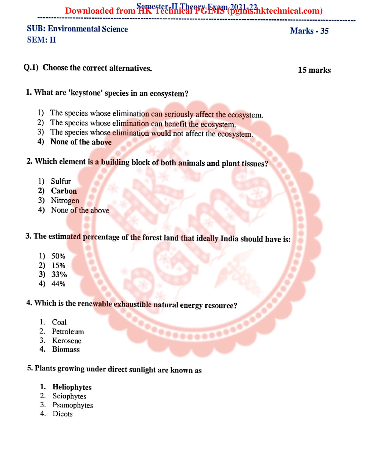 Environmental science S.P.B.C.COP 2nd Semester B.Pharmacy Previous Year's Question Paper,BP206T Environmental Sciences,BPharmacy,Previous Year's Question Papers,BPharm 2nd Semester,Sharada kadu - S.P.B.C.COP,