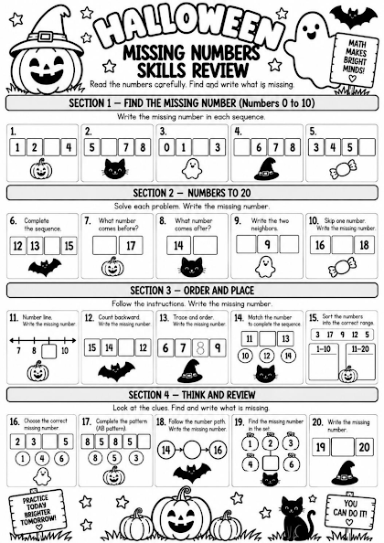 Halloween Missing Numbers Skills Review