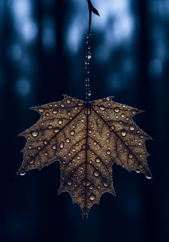 Maple Leaf Dark Water Droplets