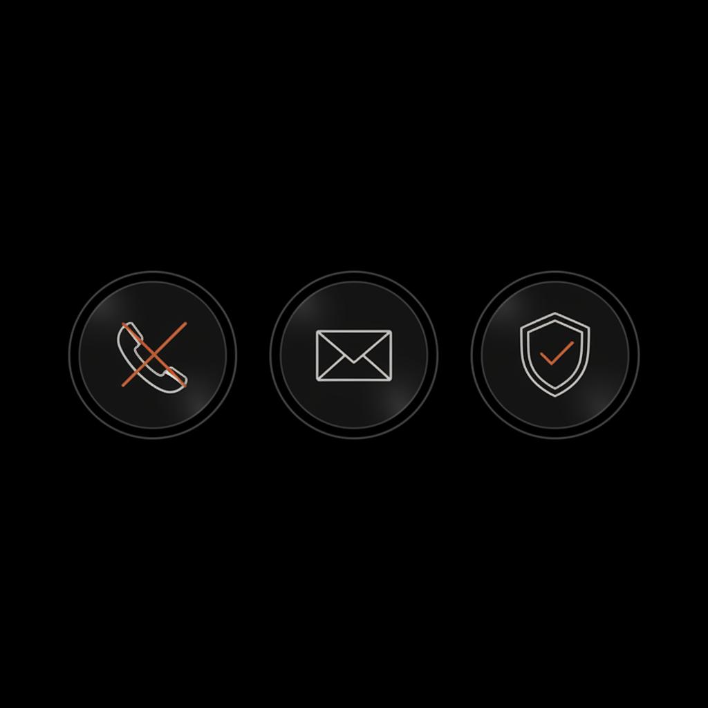 Minimal horizontal vector infographic with three circular icons (phone with cross, email envelope, shield with check) on black background illustrating recover hacked Facebook account