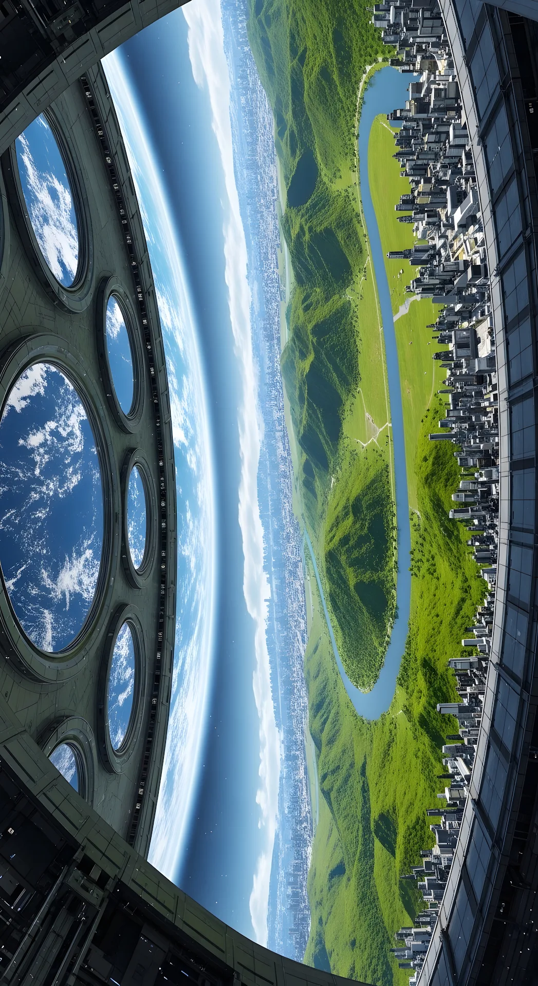 Lush Green Interior of a Space Station Overlooking Earth - Free 4K mobile Wallpaper