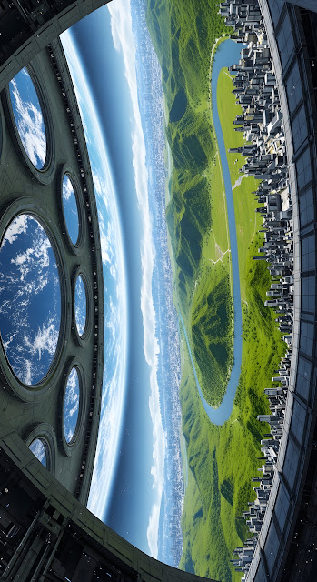 Lush Green Interior of a Space Station Overlooking Earth - Free mobile Wallpaper