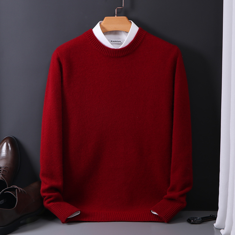 Men's wool sweater, round neck, 100% wool, reinforced