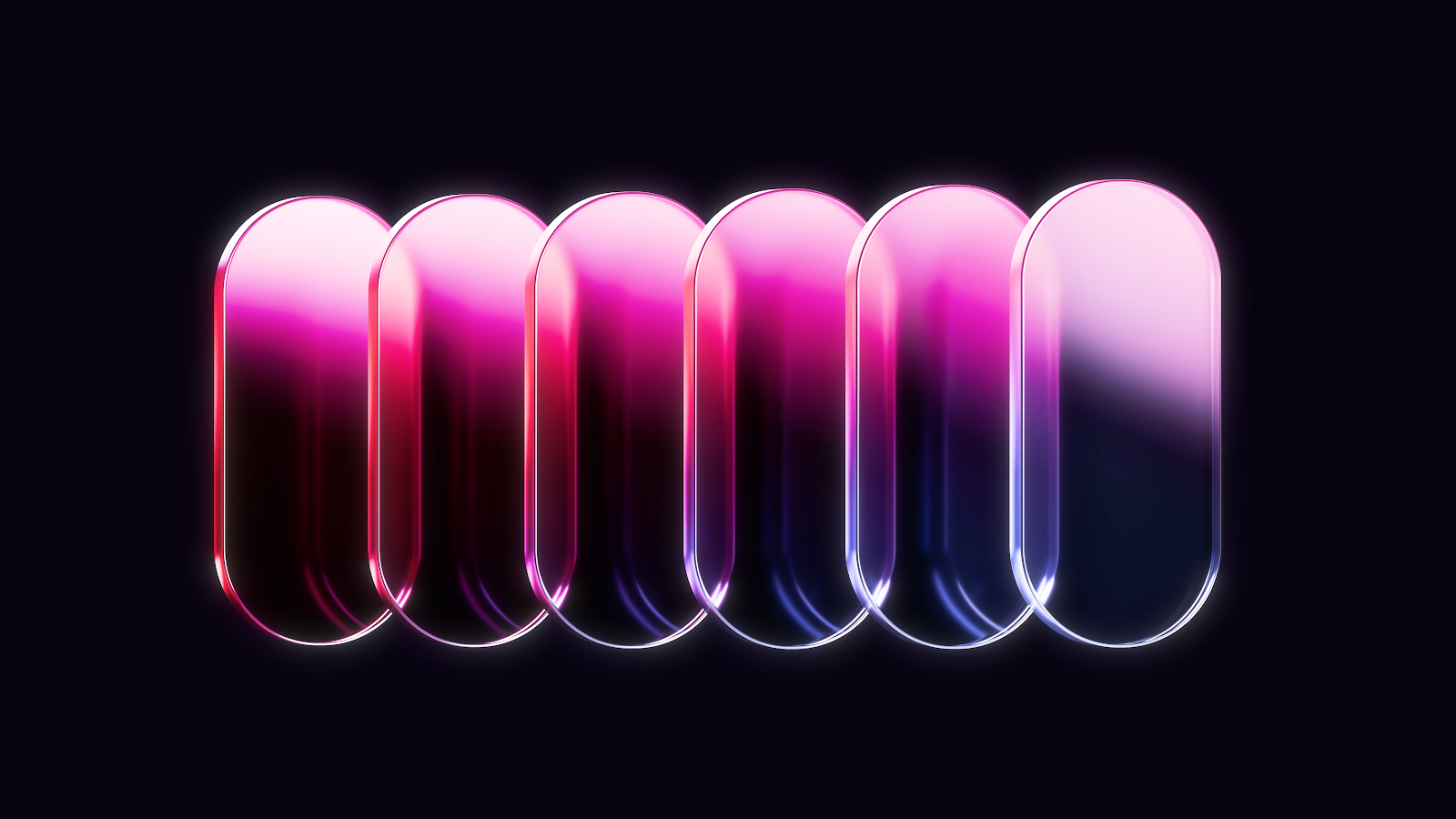 Glossy Pink Gradient Glass Capsules - 3D Abstract Render 5K Wallpaper (6016x3384)