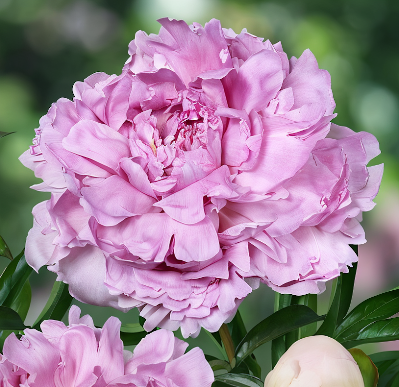 Paeonia lactiflora Pillow Talk in piena fioritura rosa pastello in giardino