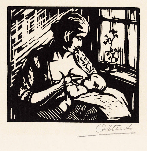Vrouw die een kind borstvoeding geeft 1905
