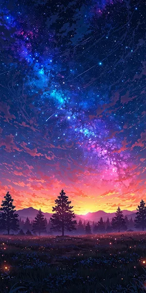 Nightscape, Starry Sky, Landscape, Fantasy Art Full HD iPhone Wallpaper Background