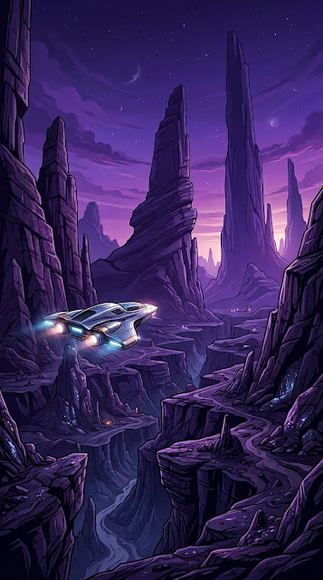 Futuristic Spacecraft Hovering in an Otherworldly Purple Canyon - Free mobile Wallpaper