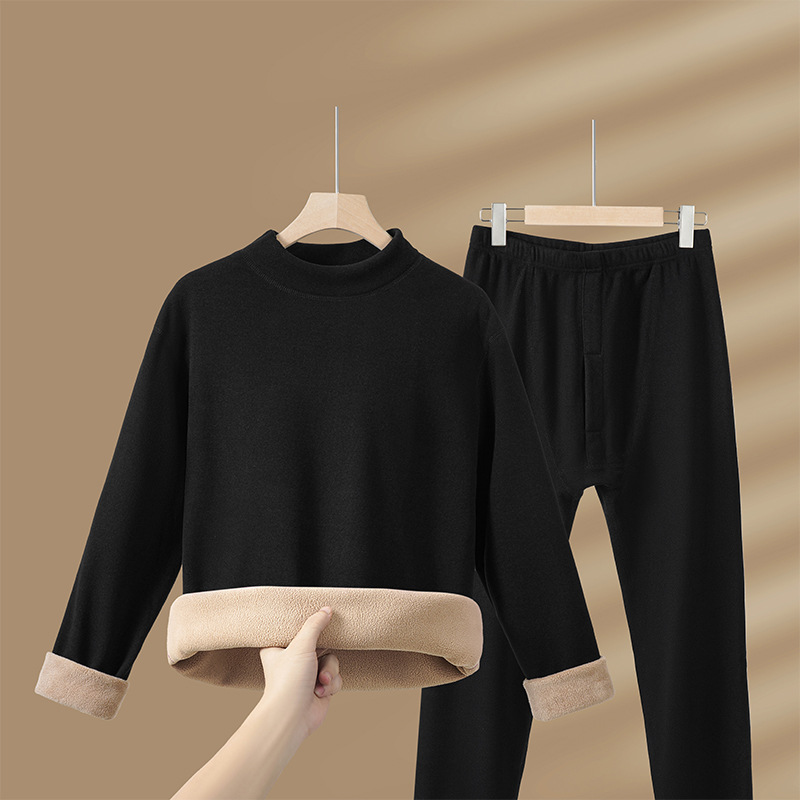 Thermal underwear set with lamb fleece imitation, half roll neck