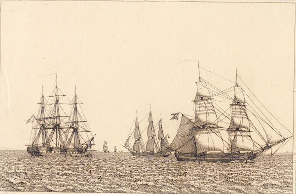 En fregat ligger for anker Illustration til Linearperspectiven  Tavle IXb