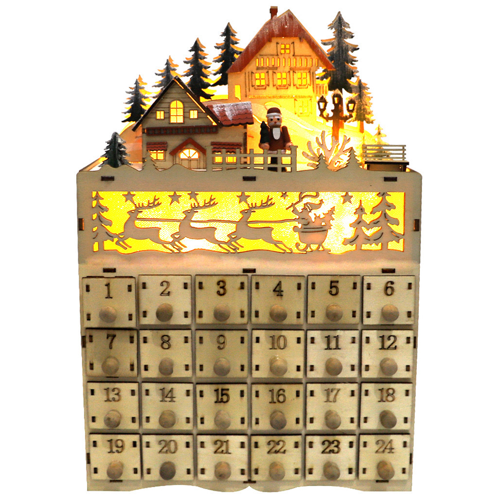 Christmas wooden Advent calendar with village scene