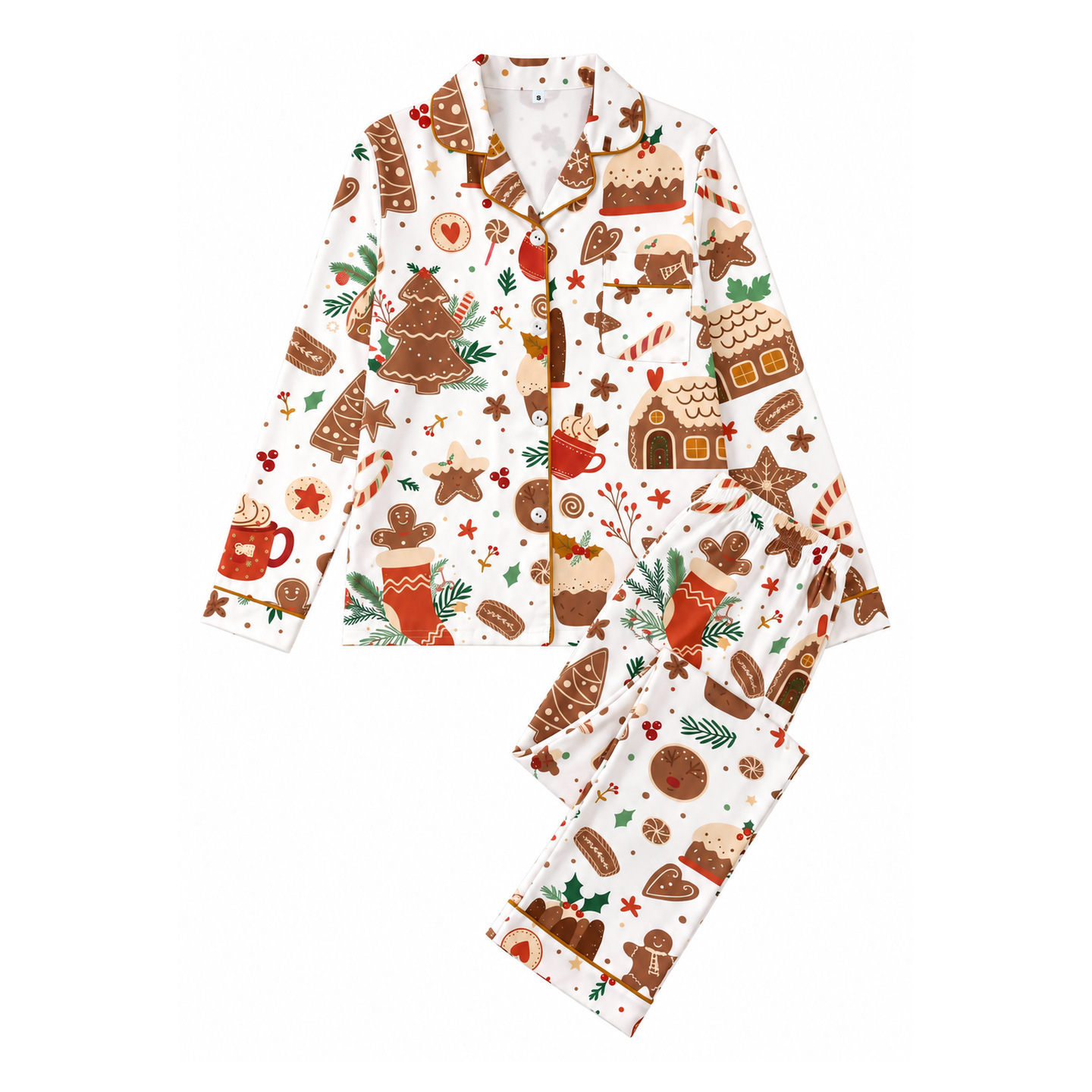 Women's pajamas, long-sleeve, with cartoon Christmas design