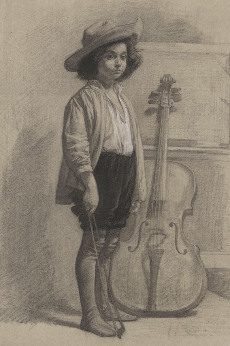 Jongen staande bij een cello 1874   1925