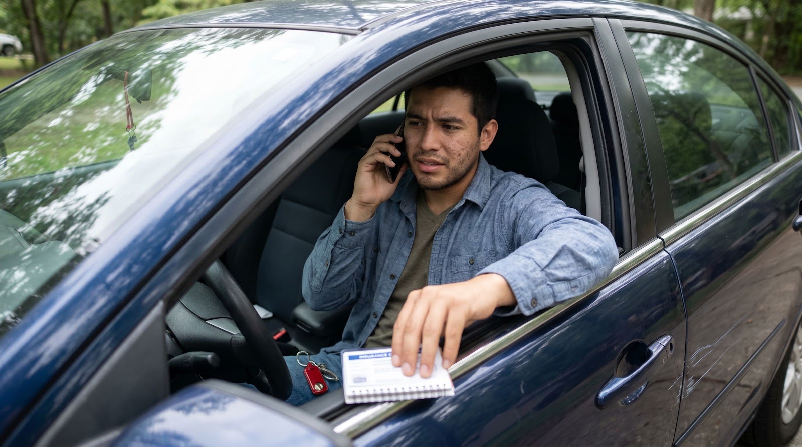 Driver documenting a texas road rage intentional car accident insurance claim from inside his car