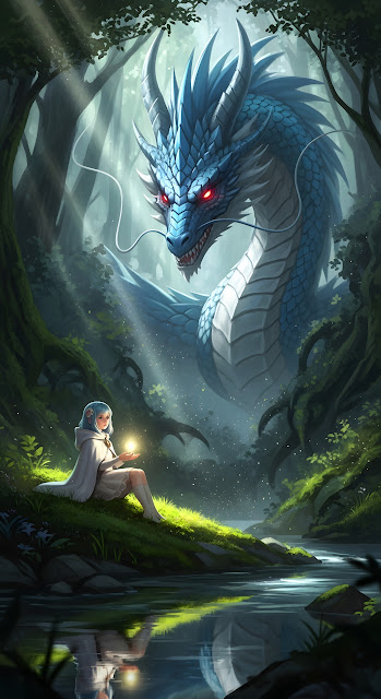 Majestic Blue Dragon Encounter in Enchanted Forest - Free mobile Wallpaper