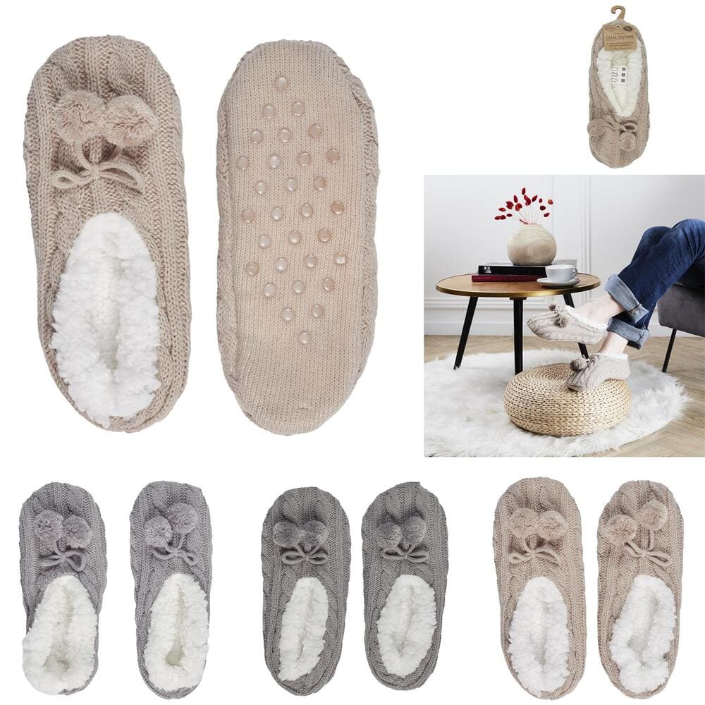Pantuflas de tela de borrego Sensly™ con borlas decorativas, colores variados