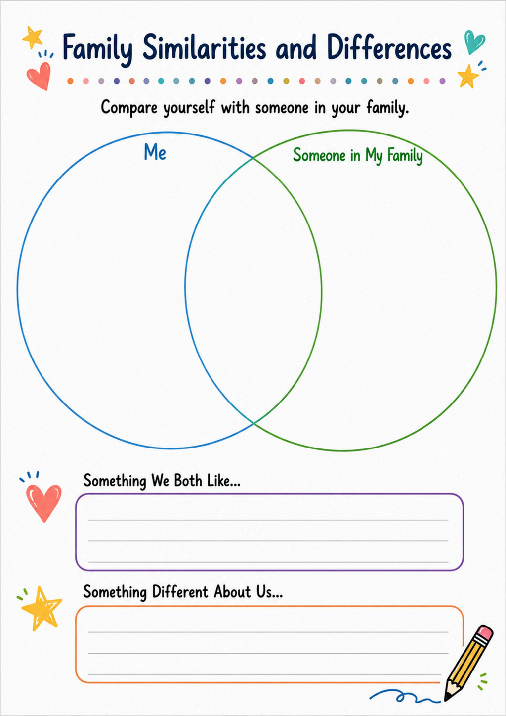 Family Similarities and Differences Worksheet
